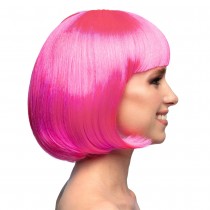 PERRUQUE COUPE CHEVEUX CARRÉ FRANGE ROSE VIF FEMME