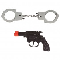 PISTOLET 12CM MENOTTES 22CM PLASTIQUE NOIR