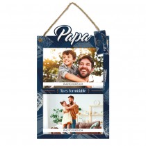 PLAQUE CADRE DOUBLE PHOTO BOIS PAPA 18X28.5CM BLEU