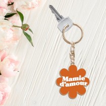 PORTE-CLEFS MÉTAL FLEUR ORANGE MAMIE D\'AMOUR