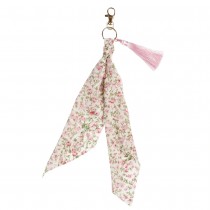 PORTE-CLEFS MÉTAL POMPON FOULARD FLEURI 38.6X6CM