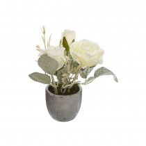 POT CÉRAMIQUE GRIS ROSES BLANCHES GIVRÉES 14CM