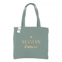 SAC CABAS GAZE DE COTON MAMAN 37.5X35.5CM VERT