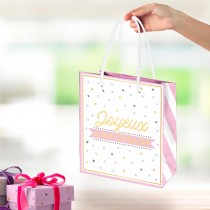 SAC CADEAU CARTON ANNIVERSAIRE COEUR 26X13X32CM