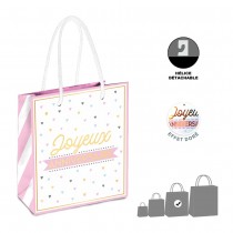 SAC CADEAU CARTON ANNIVERSAIRE COEUR 26X13X32CM