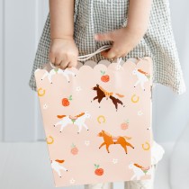 SAC CADEAU CARTON CHEVAL FLEUR 23X22X8.5CM ROSE