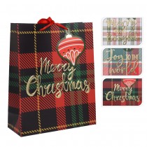 SAC CADEAU NOËL CARTON CARREAUX TARTAN 18X10X23CM