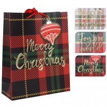 SAC CADEAU NOËL CARTON CARREAUX TARTAN 30X12X40CM