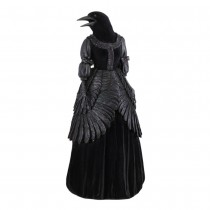 STATUE CORBEAU LADY VELOURS RÉSINE 13X8X22CM NOIR