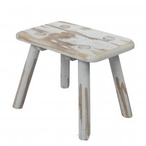 TABOURET DÉCORATIF BOIS 27X18X22CM BLANC DELAVÉ