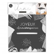 URNE CARTON ANNIVERSAIRE PARTY CHIC 20CM BLANC