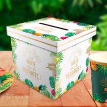 URNE CARTON CAGNOTTE RETRAITE TROPICAL 20CM