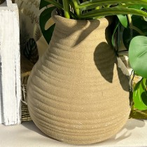 VASE POT GRÈS STRIÉ 17.5CM CAMEL