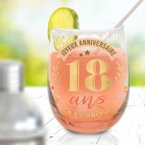 VERRE ROND TRANSPARENT ANNIVERSAIRE 18ANS